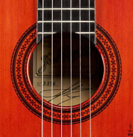 The rosette of a 1969 Jose Ramirez "1a AM" CD/IN classical guitar made by Antonio Martinez with cedar and Indian rosewood