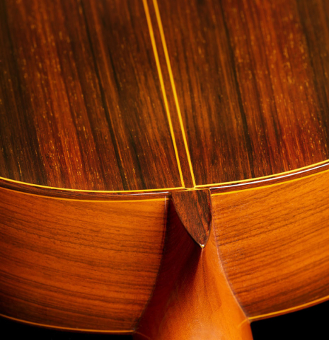 The heel and neck joint of a 1990 Jose Ramirez "1a" (ex Gianvito Pulzone) classical guitar made of cedar and Indian rosewood