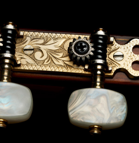 The Fustero tuning machines of a 1990 Jose Ramirez "1a" (ex Gianvito Pulzone) classical guitar made of cedar and Indian rosewood
