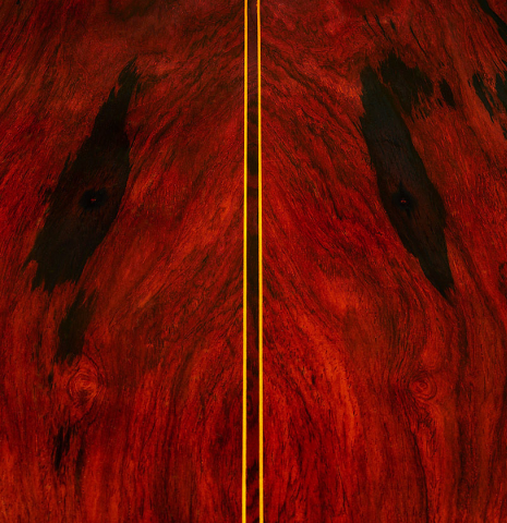 The back center seam of a 1973 Jose Ramirez "2a" Spanish classical guitar made with cedar top and CSA rosewood back and sides.