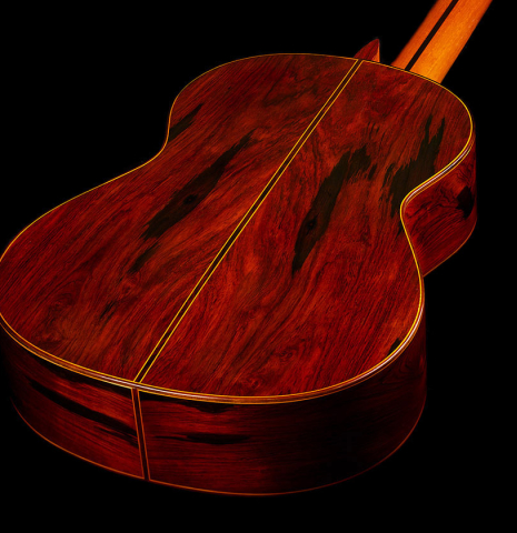 The back and sides of a 1973 Jose Ramirez "2a" Spanish classical guitar made with cedar top and CSA rosewood back and sides.