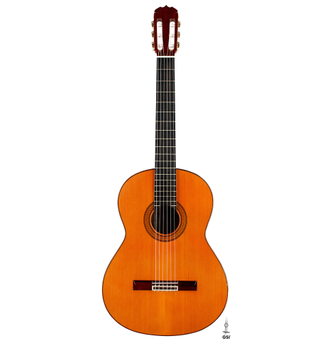 The front of a 1973 Jose Ramirez "2a" Spanish classical guitar made with cedar top and CSA rosewood back and sides.