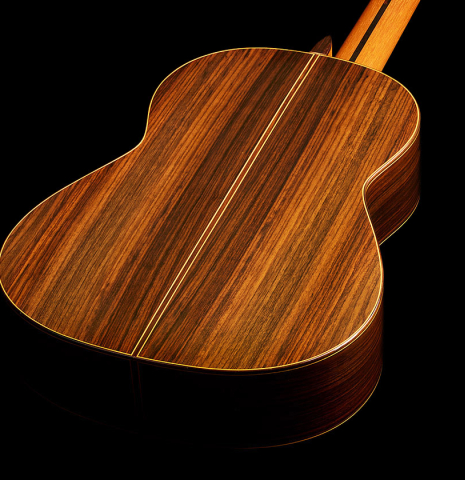 The back and sides of a 2013 Jose Ramirez "1a Antigua" classical guitar made of spruce and Indian rosewood
