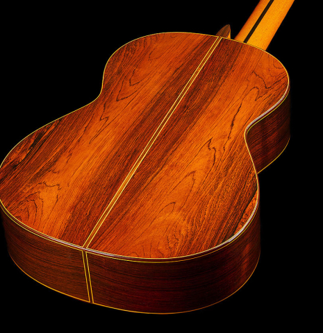 The back and sides of a 1992 Jose Ramirez "1a Da Camara" classical guitar made of spruce and CSA rosewood