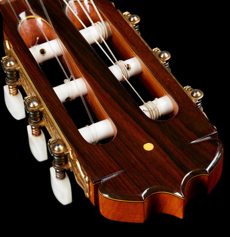 The headstock and tuning machines of a 1992 Jose Ramirez "1a Da Camara" classical guitar made of spruce and CSA rosewood