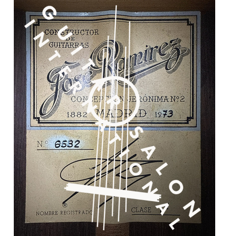 The label of a 1973 Jose Ramirez "1a 10-String" classical guitar made of cedar and CSA rosewood