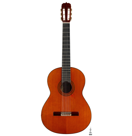 The front of a 1970 Jose Ramirez "1a" classical Spanish guitar made with cedar and CSA rosewood.