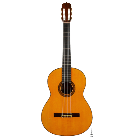 The front of a 1963 Jose Ramirez "1a AM" classical guitar made of spruce and CSA rosewood by Antonio Martinez.