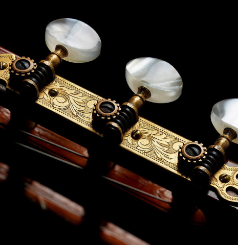 The Fustero tuning machines of a 1963 Jose Ramirez "1a AM" classical guitar made of spruce and CSA rosewood by Antonio Martinez.