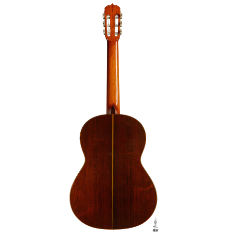 The back of a 1963 Jose Ramirez "1a AM" classical guitar made of spruce and CSA rosewood by Antonio Martinez.