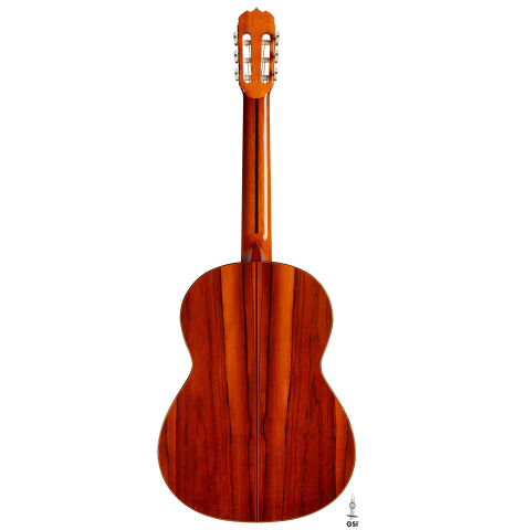 The back of a 1976 Jose Ramirez "2a" classical guitar made of cedar and CSA rosewood