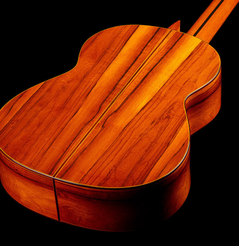 The back and sides of a 1976 Jose Ramirez "2a" classical guitar made of cedar and CSA rosewood