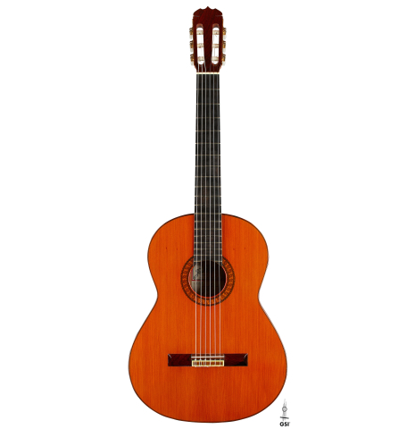 The front of a 1976 Jose Ramirez "2a" classical guitar made of cedar and CSA rosewood
