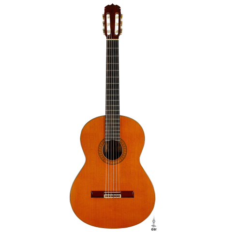 The front of a 1966 Jose Ramirez "1a AM" classical guitar made of cedar and CSA rosewood by Antonio Martinez.