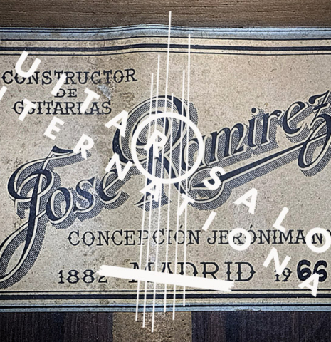 The label of a 1966 Jose Ramirez "1a AM" classical guitar made of cedar and CSA rosewood by Antonio Martinez.
