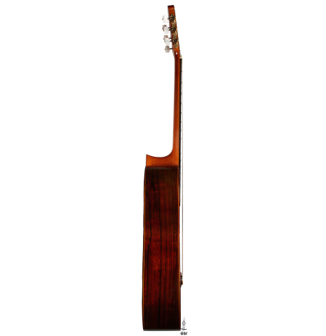 The side of a 1966 Jose Ramirez "1a AM" classical guitar made of cedar and CSA rosewood by Antonio Martinez.