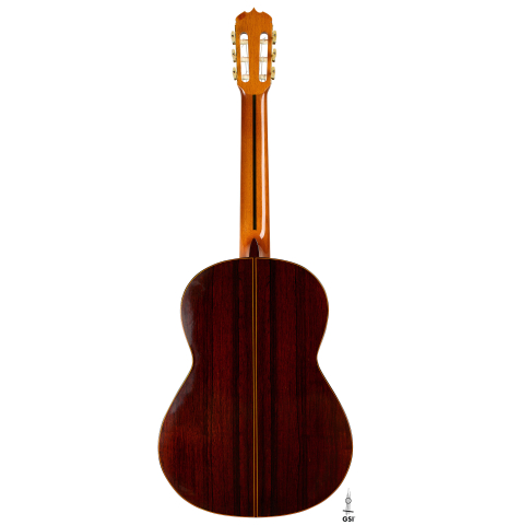 The back of a 1969 Jose Ramirez "1a MT" classical guitar made of cedar and CSA rosewood