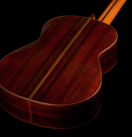 The back and sides of a 1969 Jose Ramirez "1a MT" classical guitar made of cedar and CSA rosewood