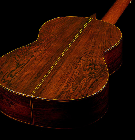 The back and sides of a 1962 Jose Ramirez "1a AM" classical guitar made of spruce and CSA rosewood