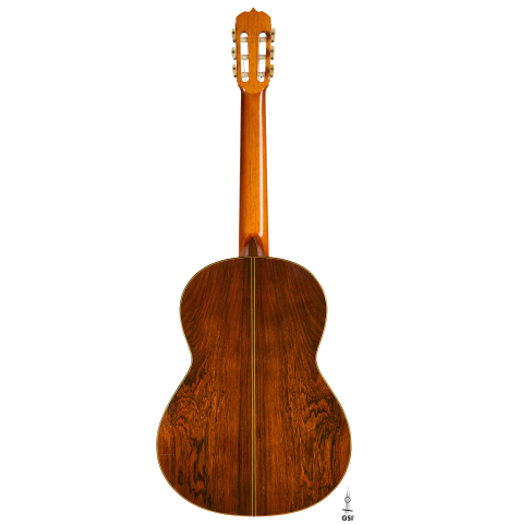 The back of a 1962 Jose Ramirez "1a AM" classical guitar made of spruce and CSA rosewood