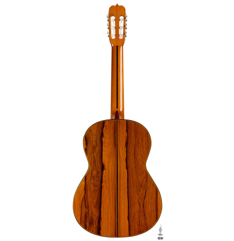 The back of a 2007 Jose Ramirez "Elite" classical guitar made of cedar and African rosewood