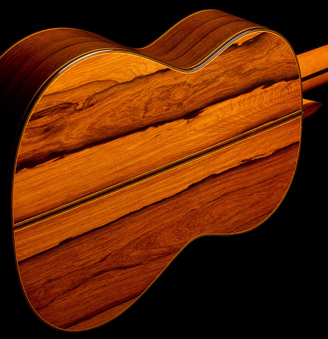The back and sides of a 2007 Jose Ramirez "Elite" classical guitar made of cedar and African rosewood