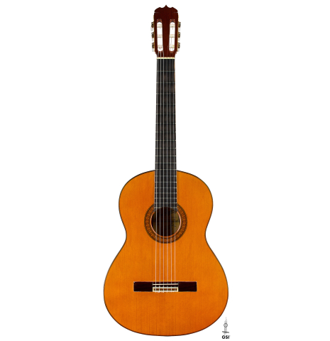 The front of a 1979 Jose Ramirez "1a" classical guitar made of cedar and Indian rosewood