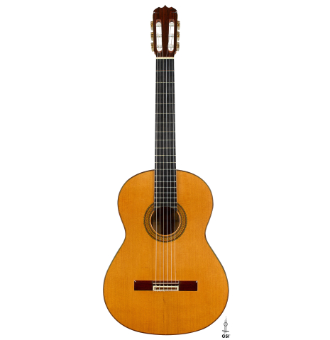 The front of a 1979 Jose Ramirez "1a" classical guitar made of cedar and Indian rosewood