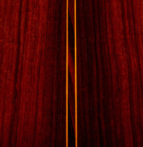 The back center seam of a 1977 Jose Ramirez "1a" classical guitar made of cedar and Indian rosewood