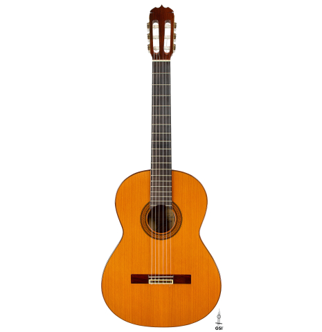 The front of a 1982 Jose Ramirez "1a" classical guitar made of cedar and Indian rosewood