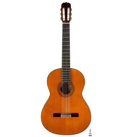 The front of a 1968 Jose Ramirez "1a" classical Spanish guitar made with cedar and CSA rosewood.