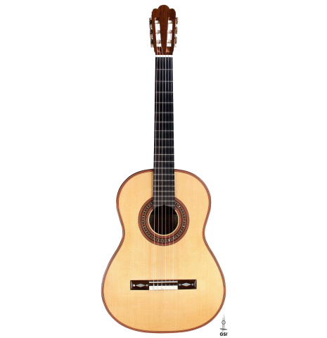 The front of a 2010 John Ray "Torres" classical guitar made with spruce and CSA rosewood