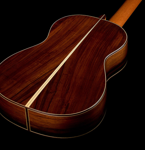 The back and sides of a 2017 Antonio Raya Pardo "Especial Torres" classical guitar made of spruce and CSA rosewood