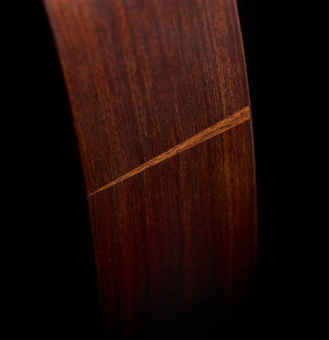 Inlay at the foot of a 2026 Richard Reynoso classical guitar made of spruce and Indian rosewood