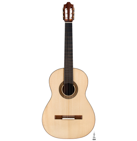 The front of a 2022 Richard Reynoso classical guitar made of spruce and wenge