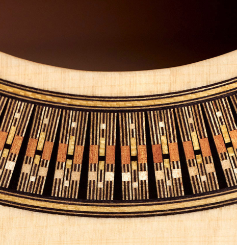 Neo art-deco rosette of a 2022 Richard Reynoso classical guitar made of spruce and pau ferro