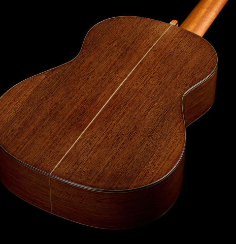 The back and sides of a 2023 Richard Reynoso classical guitar made of cedar and wenge