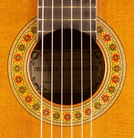 The rosette of a 1995 Miguel Rodriguez "Centenario" previously owned by Angel Romero.
