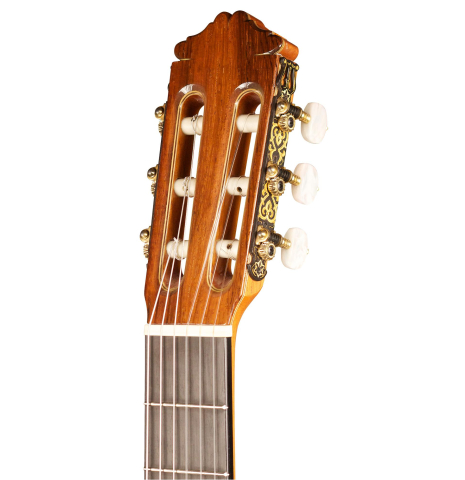 The headstock of a 1995 Miguel Rodriguez "Centenario" previously owned by Angel Romero.