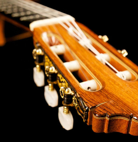The headstock of a 1995 Miguel Rodriguez "Centenario" previously owned by Angel Romero.
