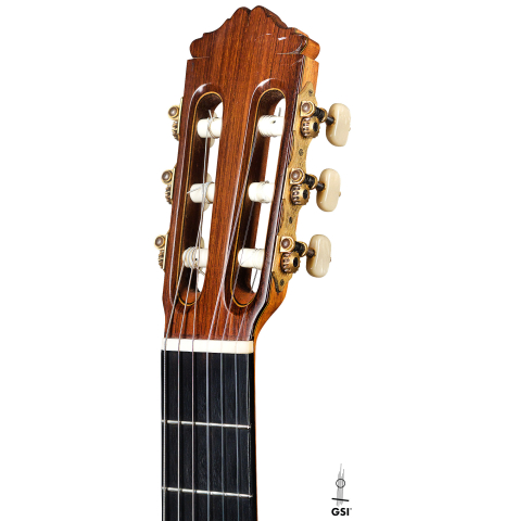 The headstock of a 1976 Miguel Rodriguez &quot;Churchdoor&quot; (ex Angel Romero) made of cedar and CSA rosewood.