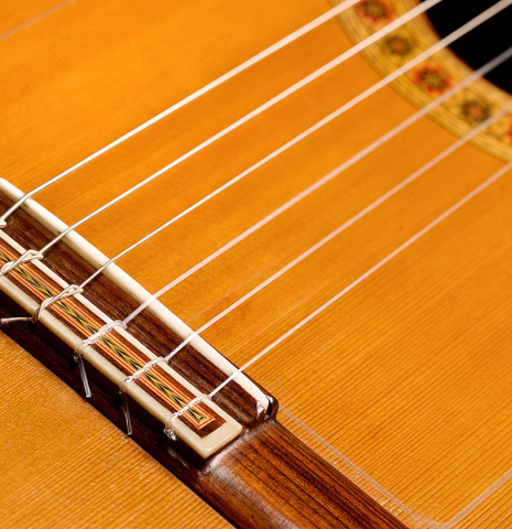 The bridge and tie-block of a 1976 Miguel Rodriguez &quot;Churchdoor&quot; (ex Angel Romero) made of cedar and CSA rosewood.