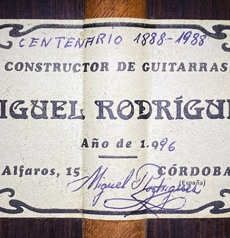 1996 Miguel Rodriguez &quot;Centenario&quot; CD/HR