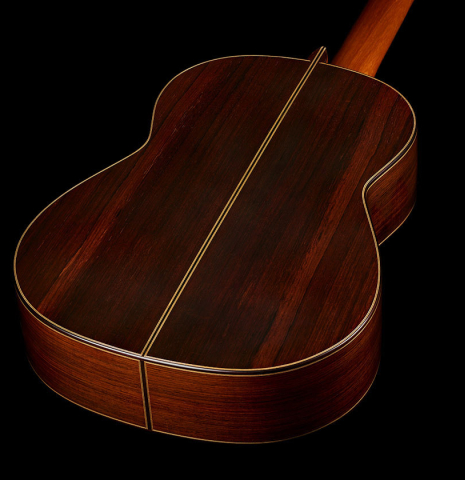 The back and sides of a 1991 Miguel Rodriguez "Centenario" classical guitar made of spruce and CSA rosewood