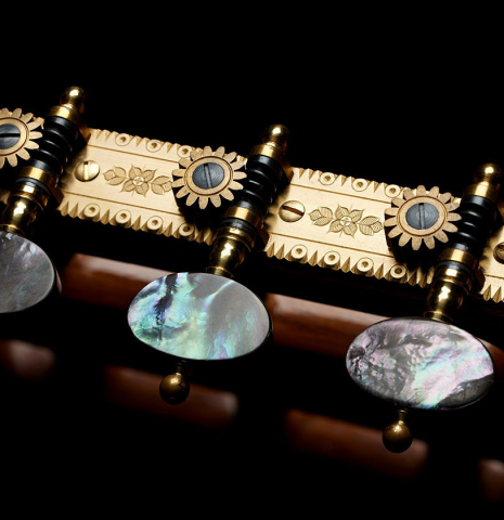 The Rodgers tuners of a 1991 Miguel Rodriguez "Centenario" classical guitar made of spruce and CSA rosewood