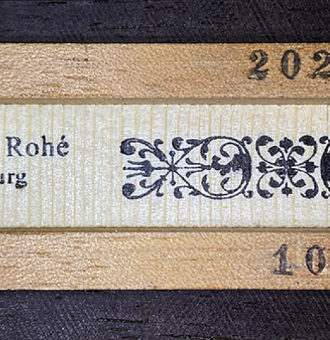 The stamp of a 2021 Jean-Noel Rohe classical guitar made of spruce and CSA rosewood
