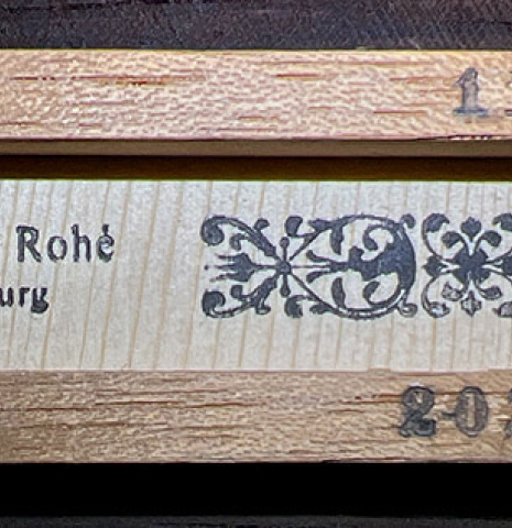 The stamp of a 2023 Jean-Noel Rohe classical guitar made of spruce and CSA rosewood