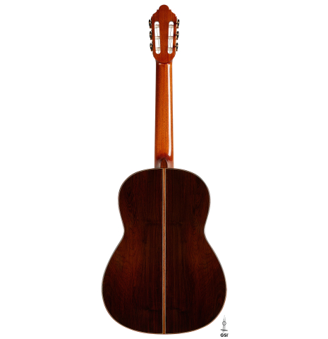 The back of a 2024 Jean-Noel Rohe classical guitar made of spruce and CSA rosewood
