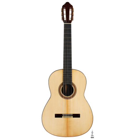 The front of a 2024 Jean-Noel Rohe classical guitar made of spruce and CSA rosewood