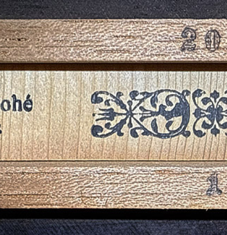 The stamp of a 2024 Jean-Noel Rohe classical guitar made of spruce and CSA rosewood